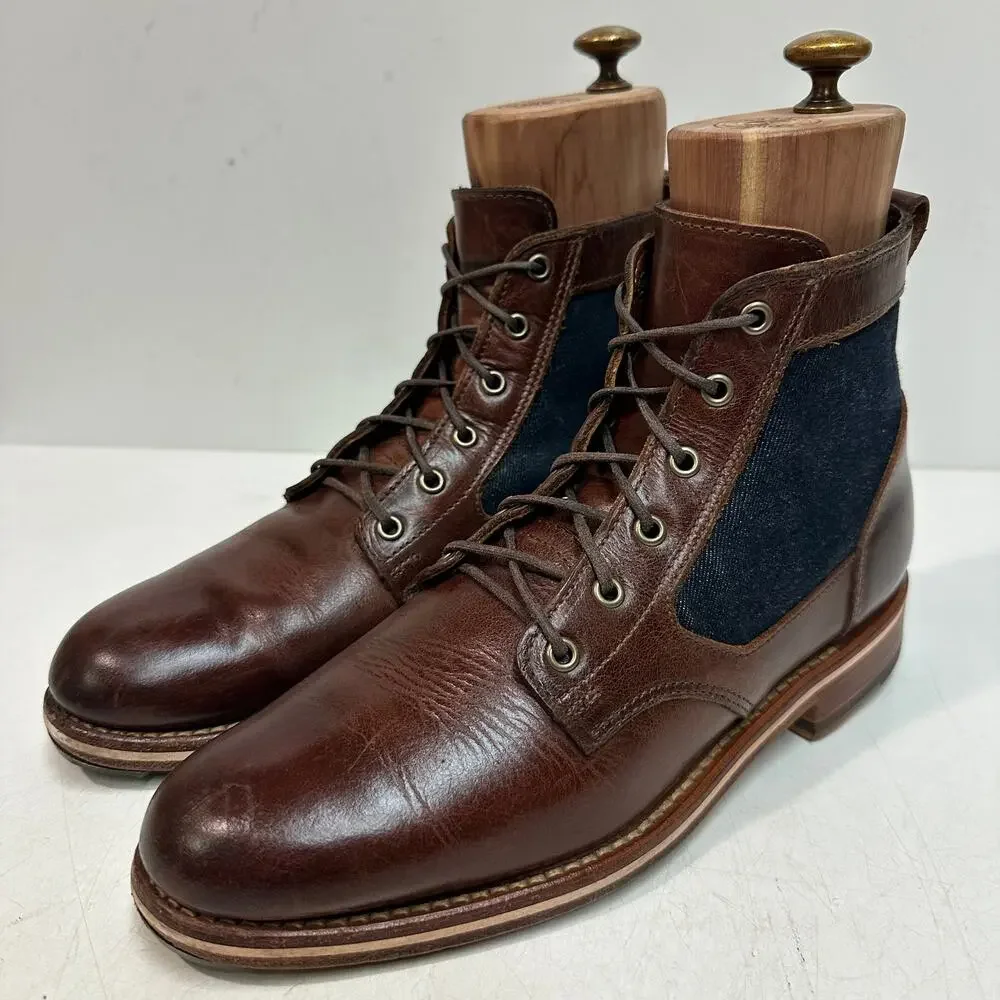 NEW HEELS Rancourt & Co x Helm Sam Boot Ray-Ray Horween Cone Denim Maine USA 7 D
